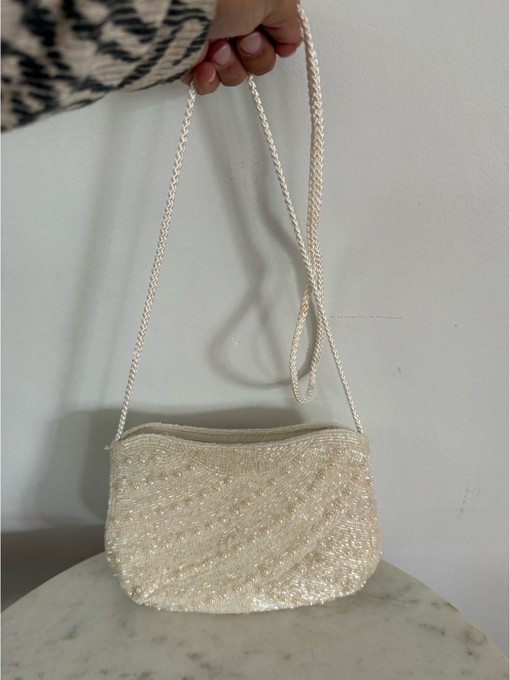 Vintage Carla Marchi White Hand Made Beaded Satin Evening Bag Bridal Bride